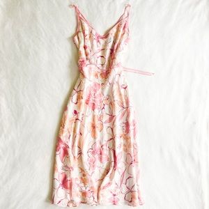 Vintage 100% Silk Ann Taylor Petite Floral Midi Dress